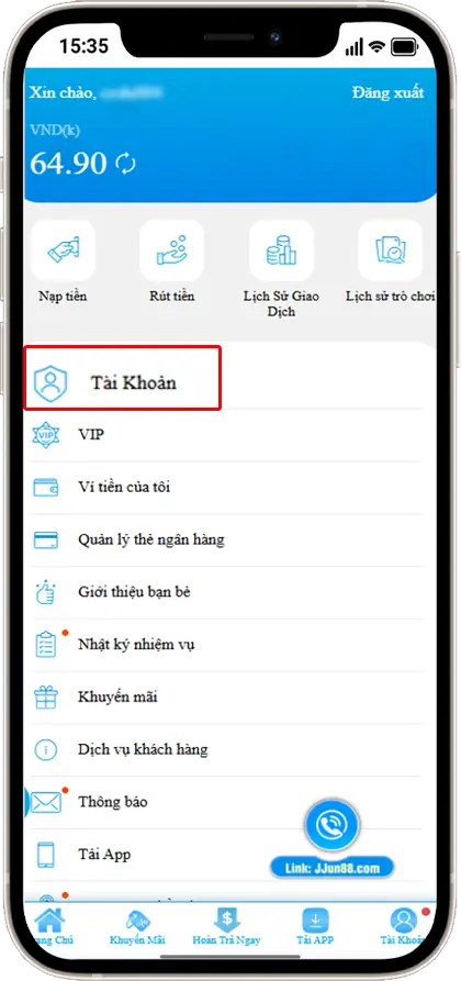 Bước 2: Chọn Tài Khoản